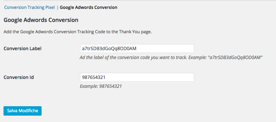 Woocommerce Adwords Conversion Tracking modifca