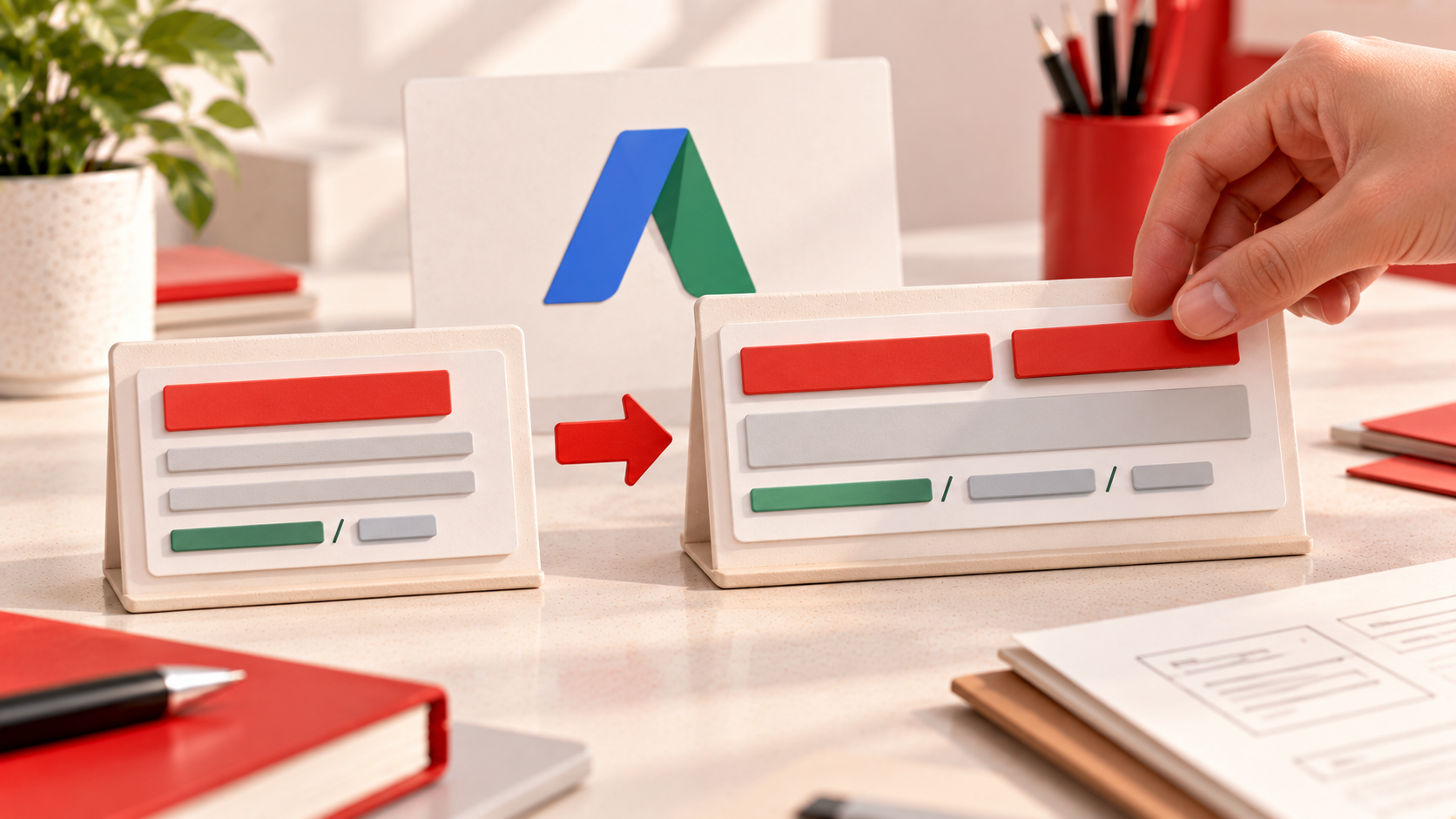 Confronto concettuale tra un annuncio Google AdWords standard e uno espanso del 2016, con due titoli e maggiore spazio per la descrizione.