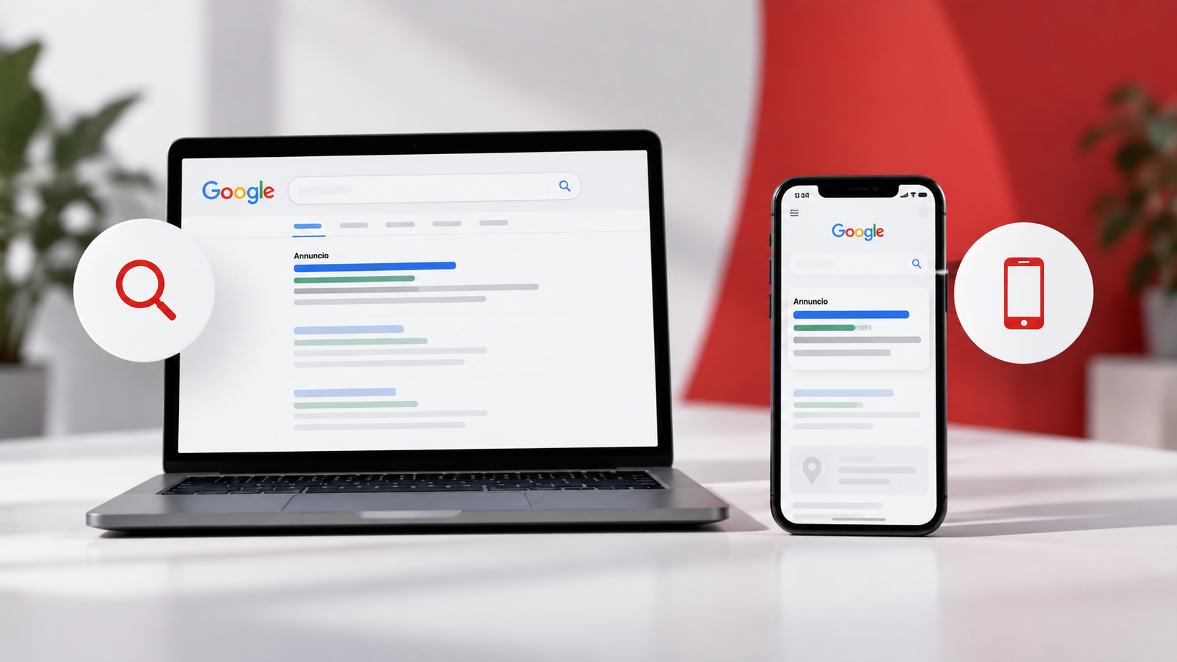 Illustrazione delle specializzazioni Google Partner ottenute da Redomino nel 2016 per pubblicità sulla rete di ricerca e mobile.