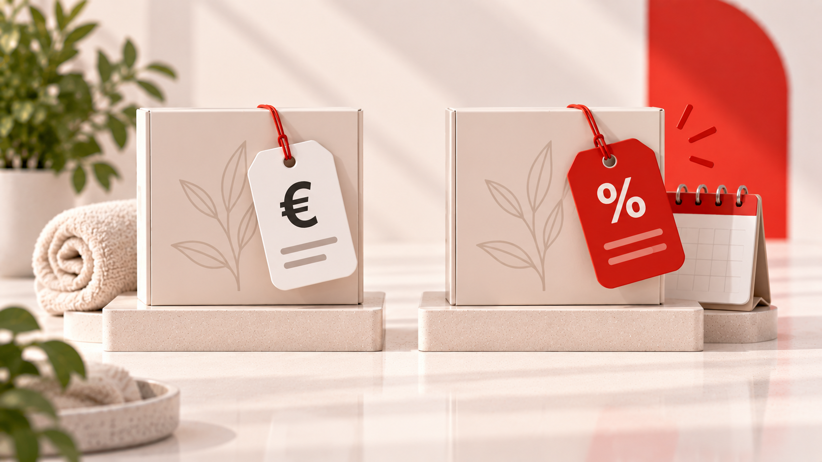 Confronto tra un cartellino con prezzo ordinario e un'etichetta promozionale con simbolo di sconto, per rappresentare i due asset Google Ads.