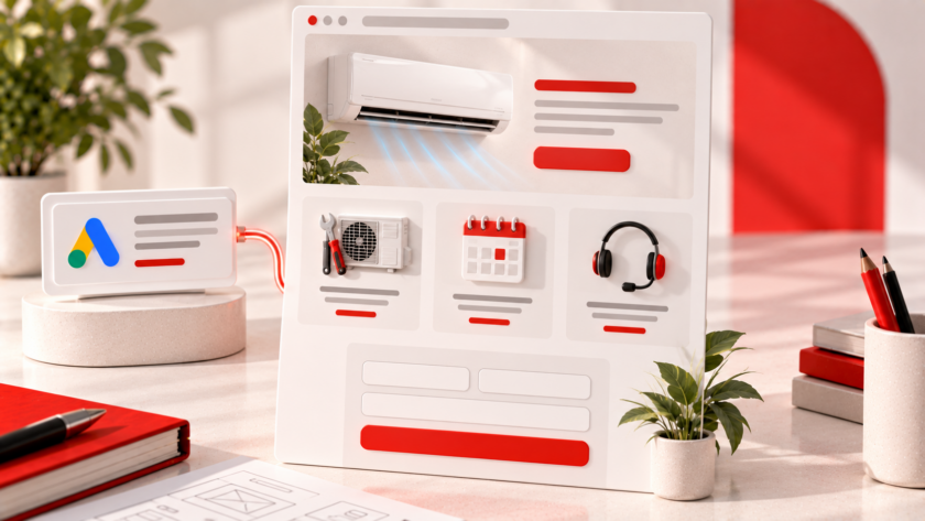 Progettazione di una landing page per un servizio di climatizzazione, con offerta chiara, informazioni essenziali e modulo di richiesta preventivo.