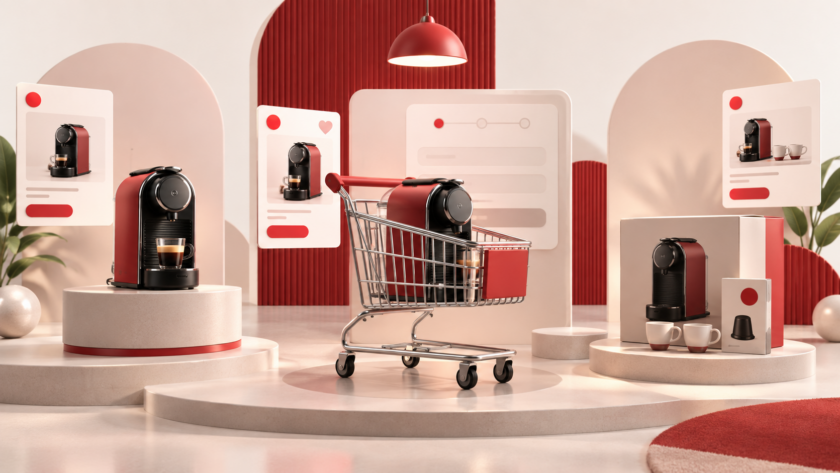 Tre situazioni di acquisto rappresentano segmenti di remarketing Google Ads: visita a un prodotto, carrello abbandonato e acquisto completato.