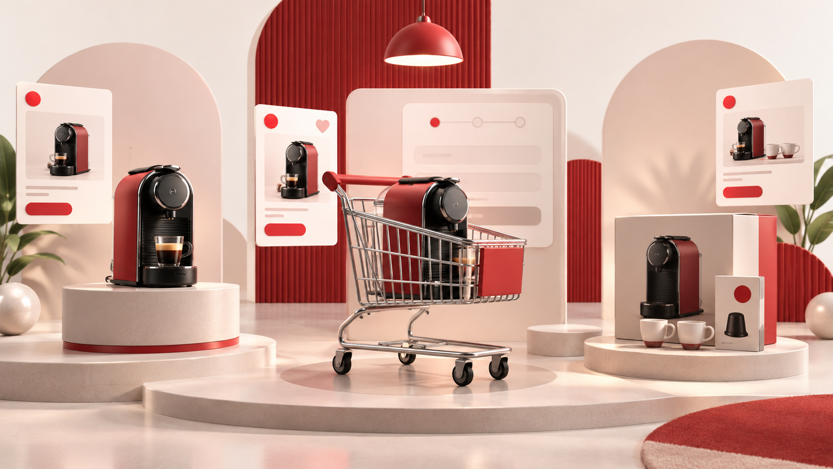 Tre situazioni di acquisto rappresentano segmenti di remarketing Google Ads: visita a un prodotto, carrello abbandonato e acquisto completato.