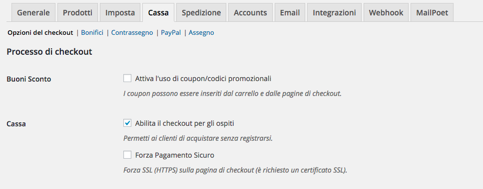 Attivare la funzione coupon sconto in woocommerce