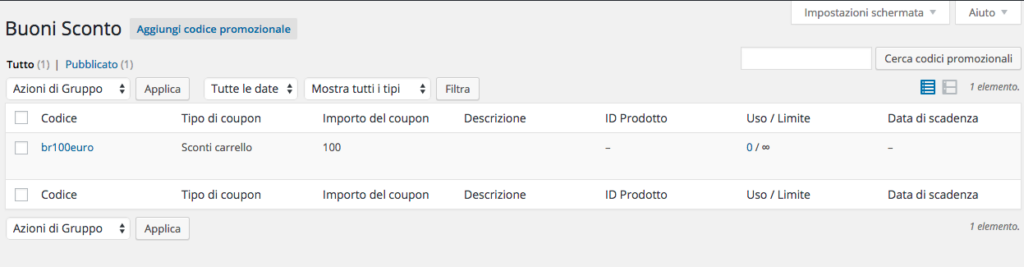 coupon sconto in woocommerce creato