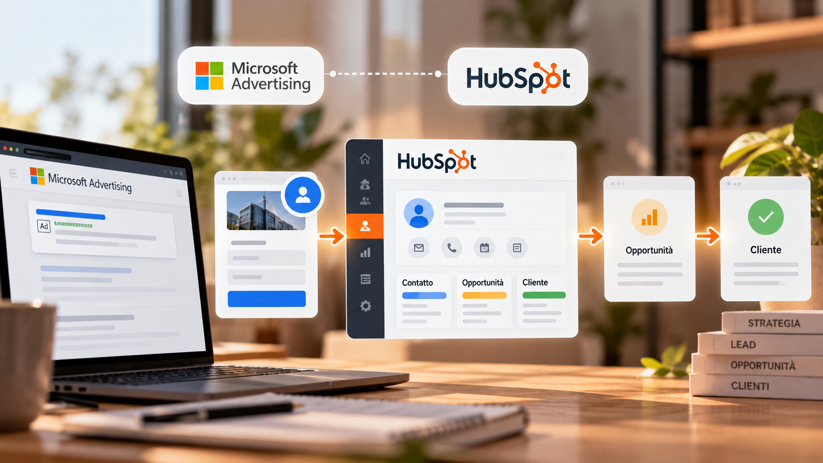 Collegamento tra Microsoft Advertising e HubSpot per seguire un contatto dalla campagna pubblicitaria fino all&rsquo;opportunit&agrave; commerciale e al ricavo.