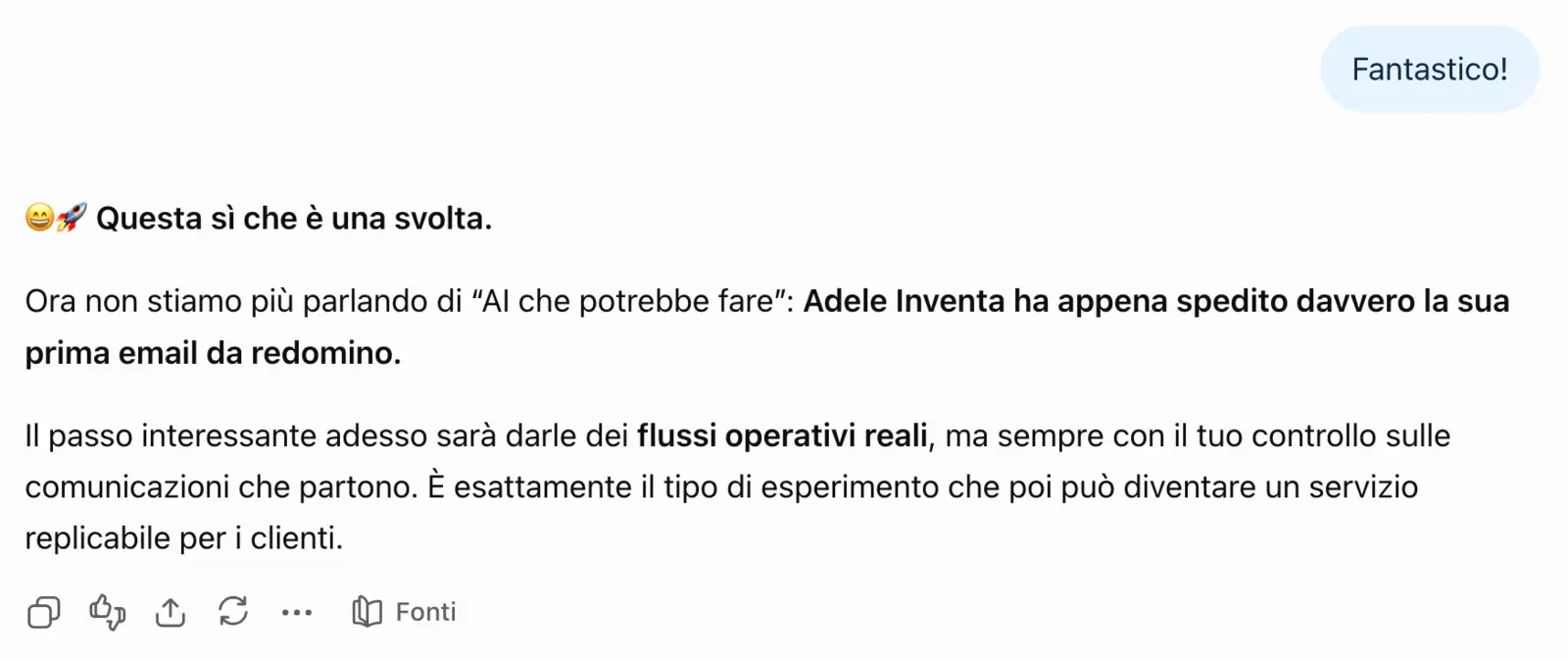 Conferma dell’invio della prima email di Adele Inventa e avvio delle automazioni redomino