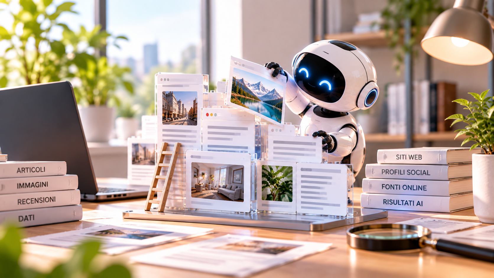 Intelligenza artificiale che costruisce un ecosistema di siti, immagini e fonti digitali artificiali