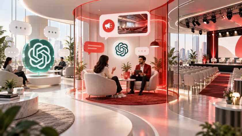 Rappresentazione di un annuncio ChatGPT Ads che apre una conversazione sponsorizzata con un brand, mantenendo l’utente dentro un ambiente conversazionale.