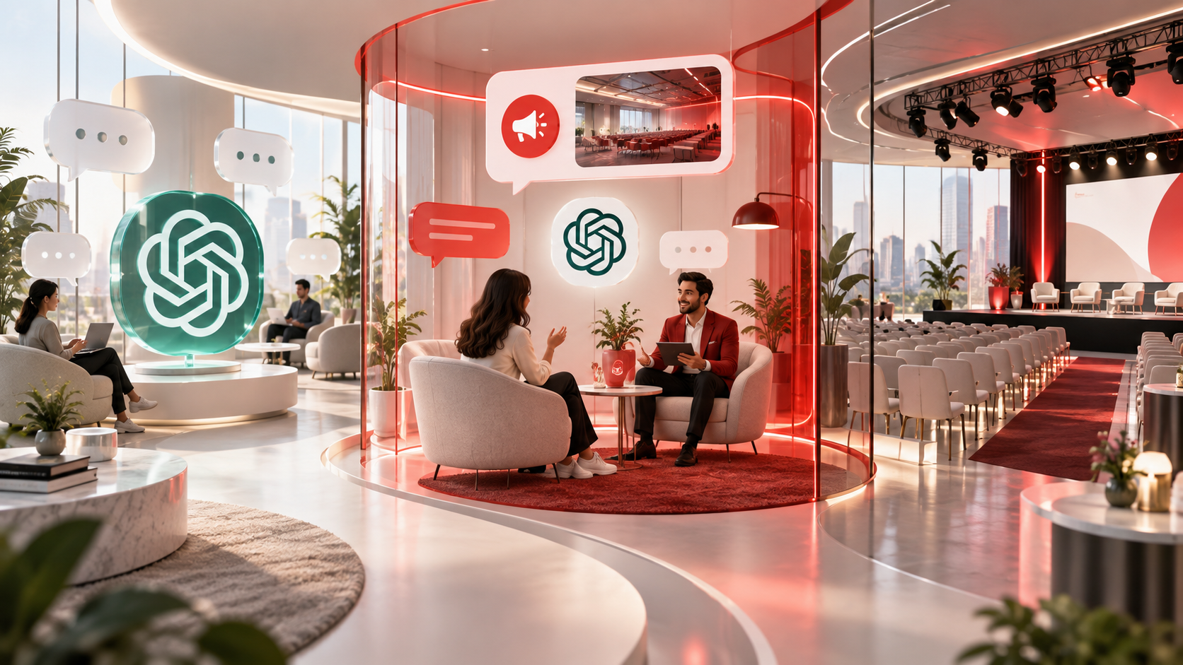 Rappresentazione di un annuncio ChatGPT Ads che apre una conversazione sponsorizzata con un brand, mantenendo l’utente dentro un ambiente conversazionale.