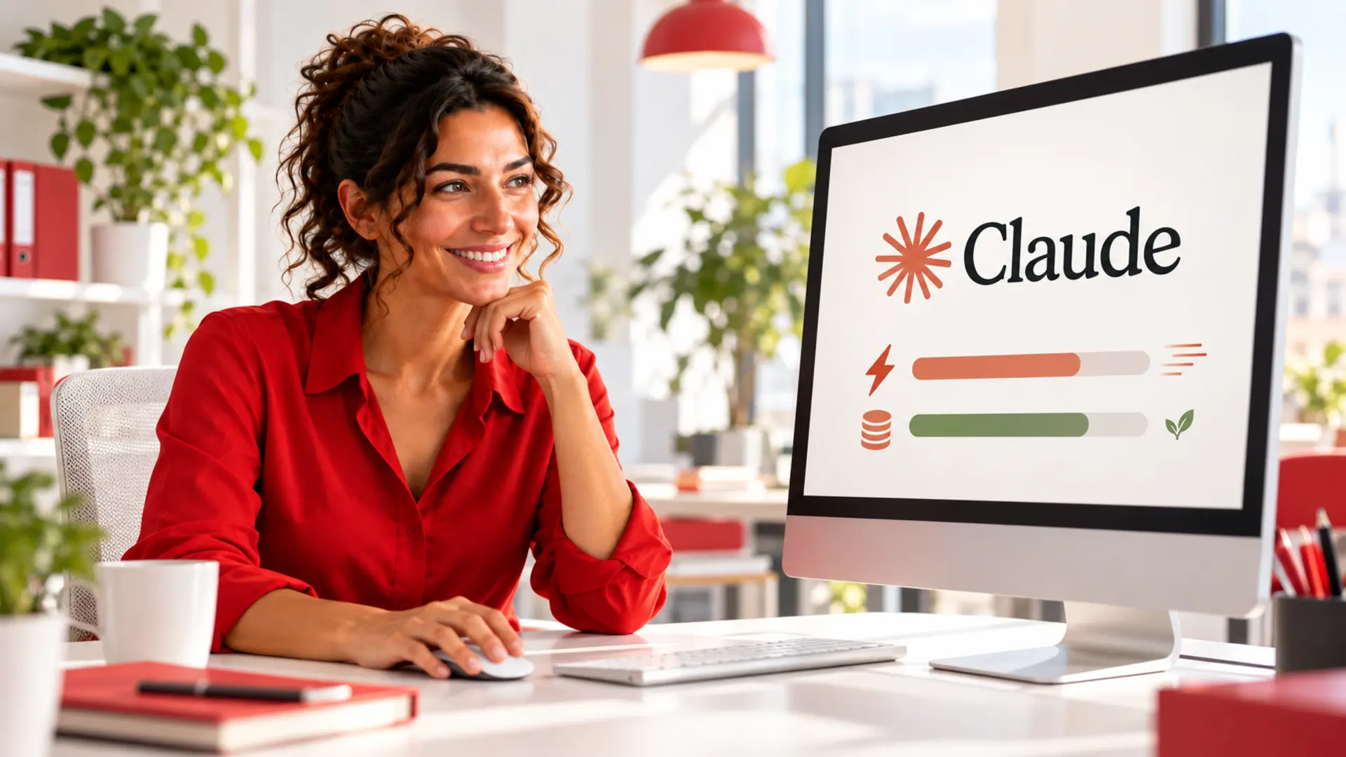 Adele Inventa osserva su un monitor il logo di Claude e due indicatori di efficienza