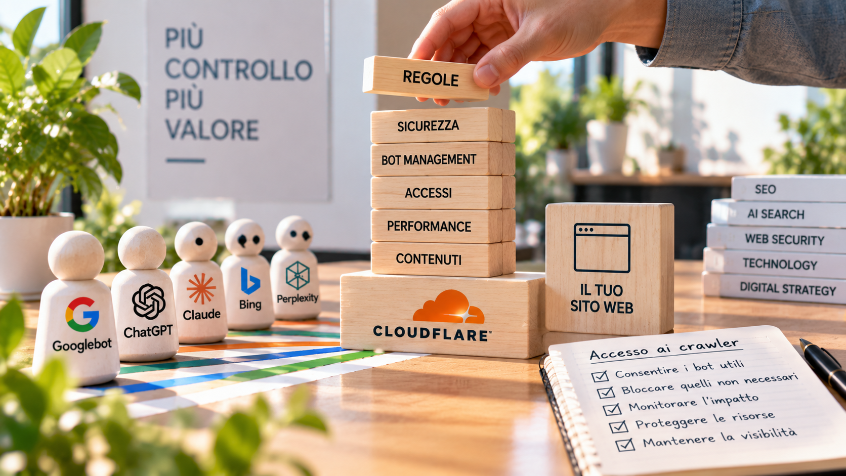 Rappresentazione delle regole Cloudflare per gestire l’accesso al sito di Googlebot e dei crawler AI
