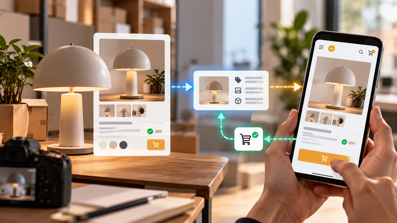 Lampada presente nel catalogo di un marketplace e acquistata sulla vetrina del venditore, con catalogo e conversione condivisi per la campagna pubblicitaria.