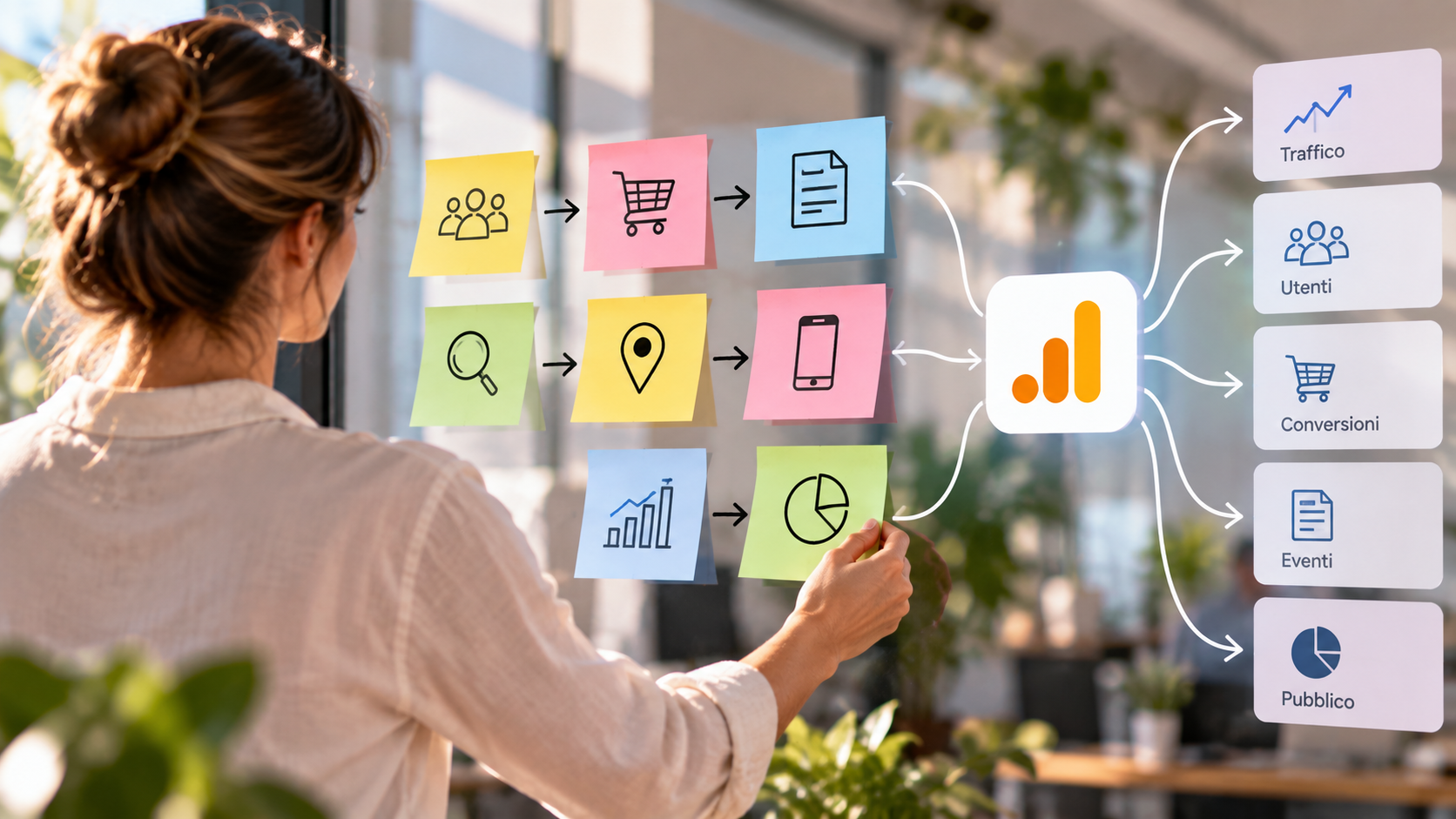 Organizzazione dei dati di Google Analytics in base agli obiettivi, dalle visite alle conversioni