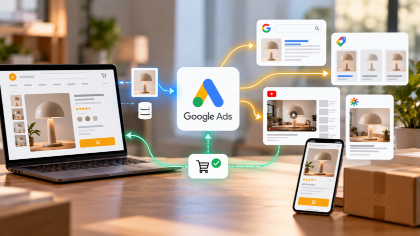 Prodotto di un marketplace collegato a Google Ads attraverso Commerce Media Network per utilizzare catalogo e dati delle vendite nelle campagne.