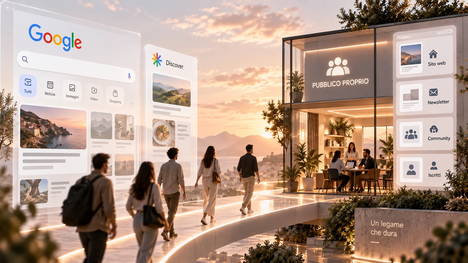 Google Search e Discover a confronto con un sito web che costruisce un pubblico proprio attraverso newsletter, community e accessi diretti.