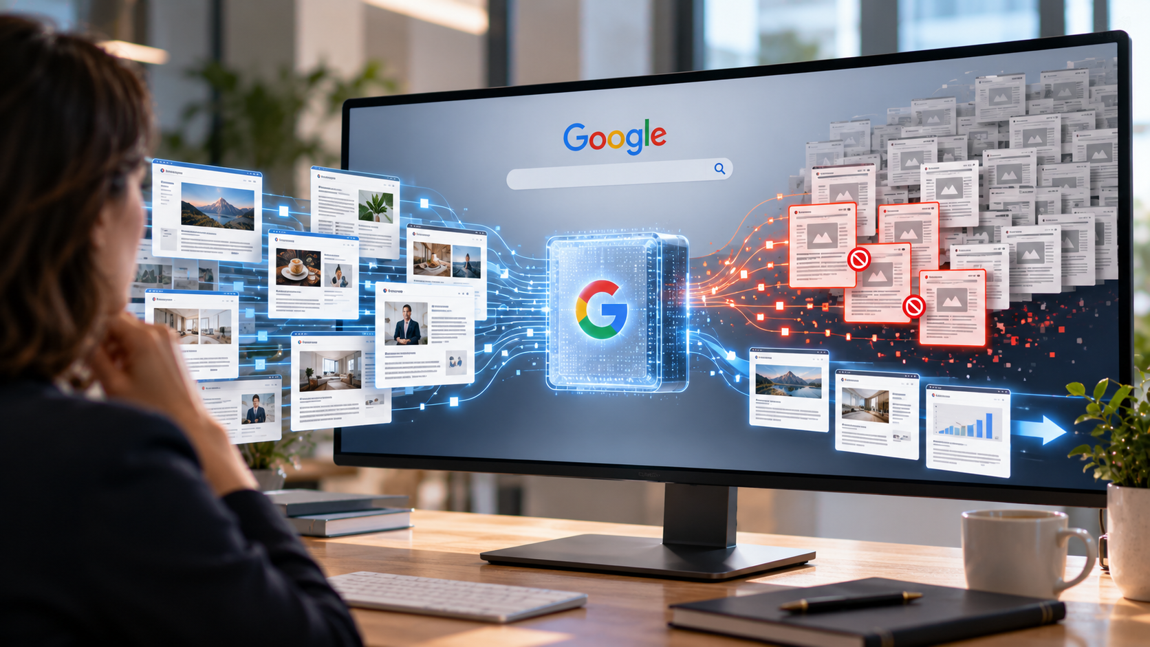 Sistema di Google Search analizza numerose pagine web per individuare contenuti e schemi utilizzati per manipolare i risultati di ricerca.