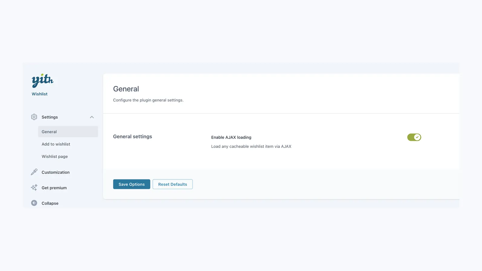 Schermata ufficiale delle impostazioni del plugin YITH WooCommerce Wishlist