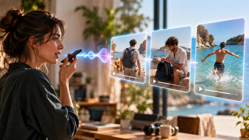 Persona racconta un'idea mentre l'intelligenza artificiale la trasforma in una sequenza di scene video.