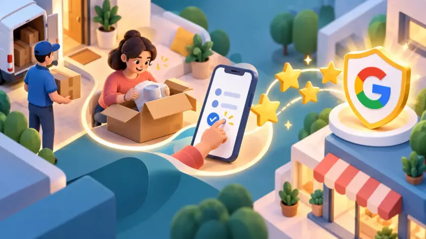 Percorso dal completamento di un acquisto ecommerce alla recensione del cliente su Google