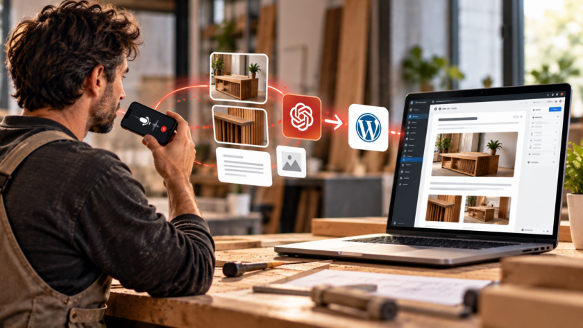 Professionista racconta il proprio lavoro tramite smartphone mentre l’esperienza viene trasformata in una nuova pagina del sito.