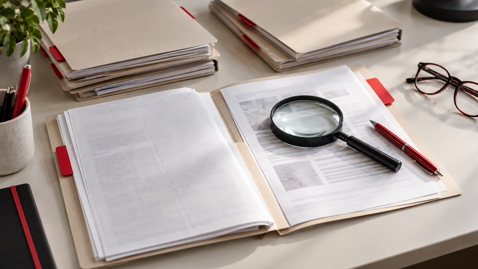 Documenti di riferimento organizzati e una verifica manuale della fonte corretta, a rappresentare il controllo umano necessario quando si lavora con ChatGPT e Google Drive.