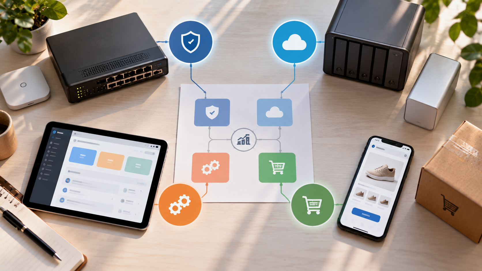 Esempi di tecnologie per cybersecurity, cloud, backup, software aziendale ed e-commerce incluse in un piano di investimento digitale.