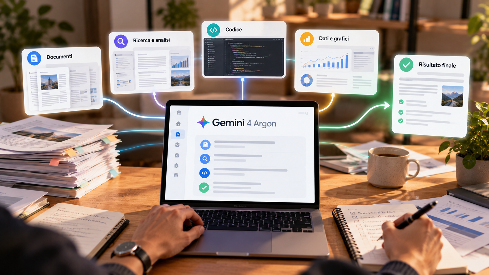Gemini 4 Argon supporta un professionista nell&rsquo;analisi di documenti, codice e dati durante un&rsquo;attivit&agrave; complessa composta da molti passaggi.