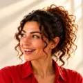 Adele Inventa, a destra, osserva un&rsquo;onda turchese, un nastro rosso e forme luminose che sembrano uscire dallo schermo a sinistra.