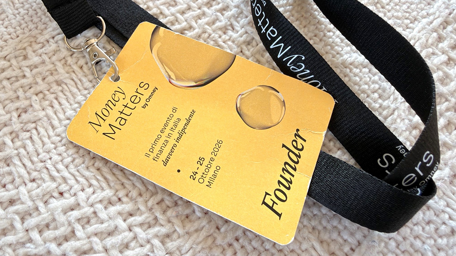 Il badge Founder di Money Matters, evento del 24 e 25 ottobre 2026 a Milano.