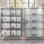 Archivio con schede utenti visibili da un lato e protette da vetro satinato dall’altro