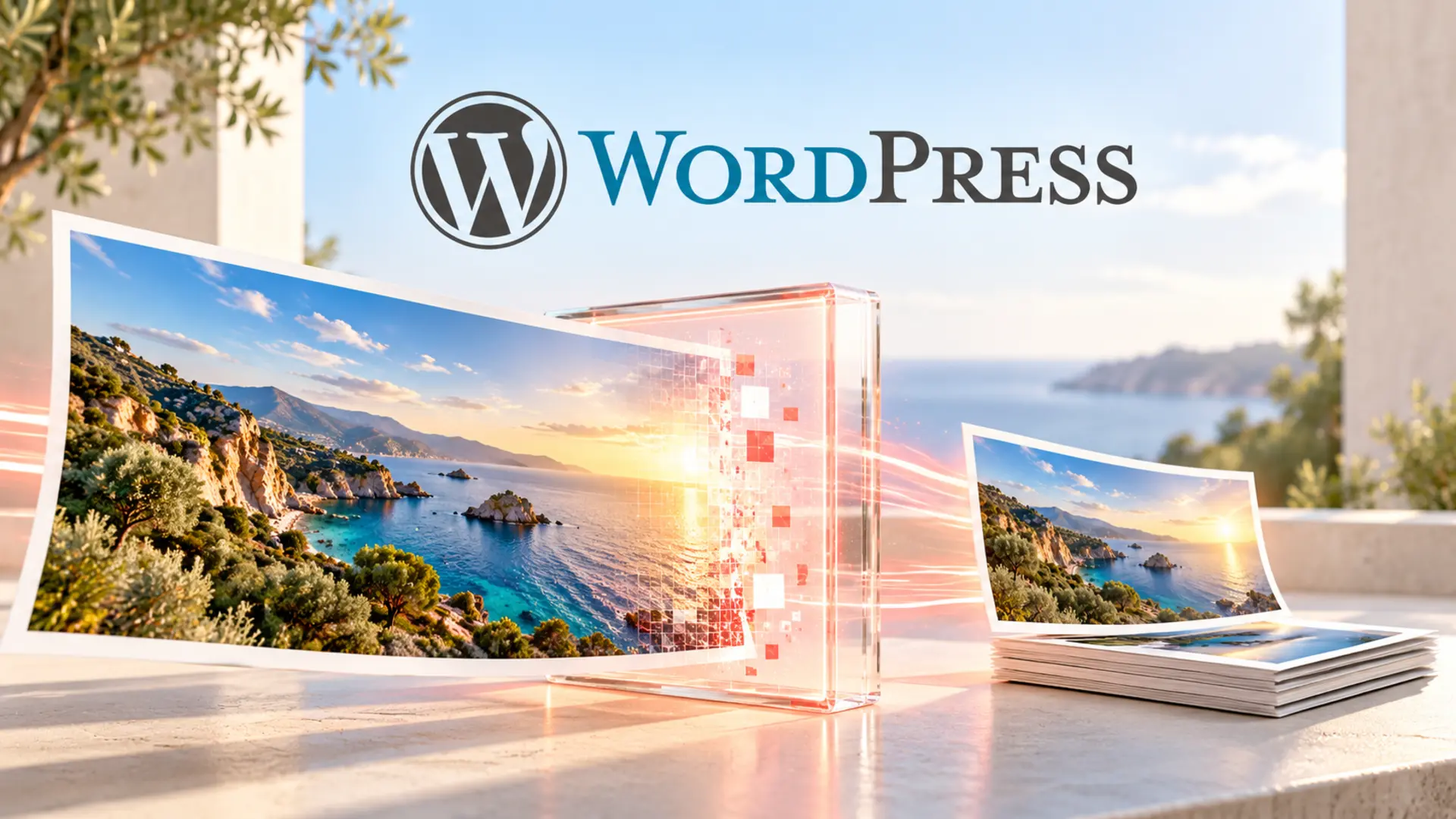 Una fotografia attraversa il browser, che prepara le copie più piccole prima di inviarle a WordPress